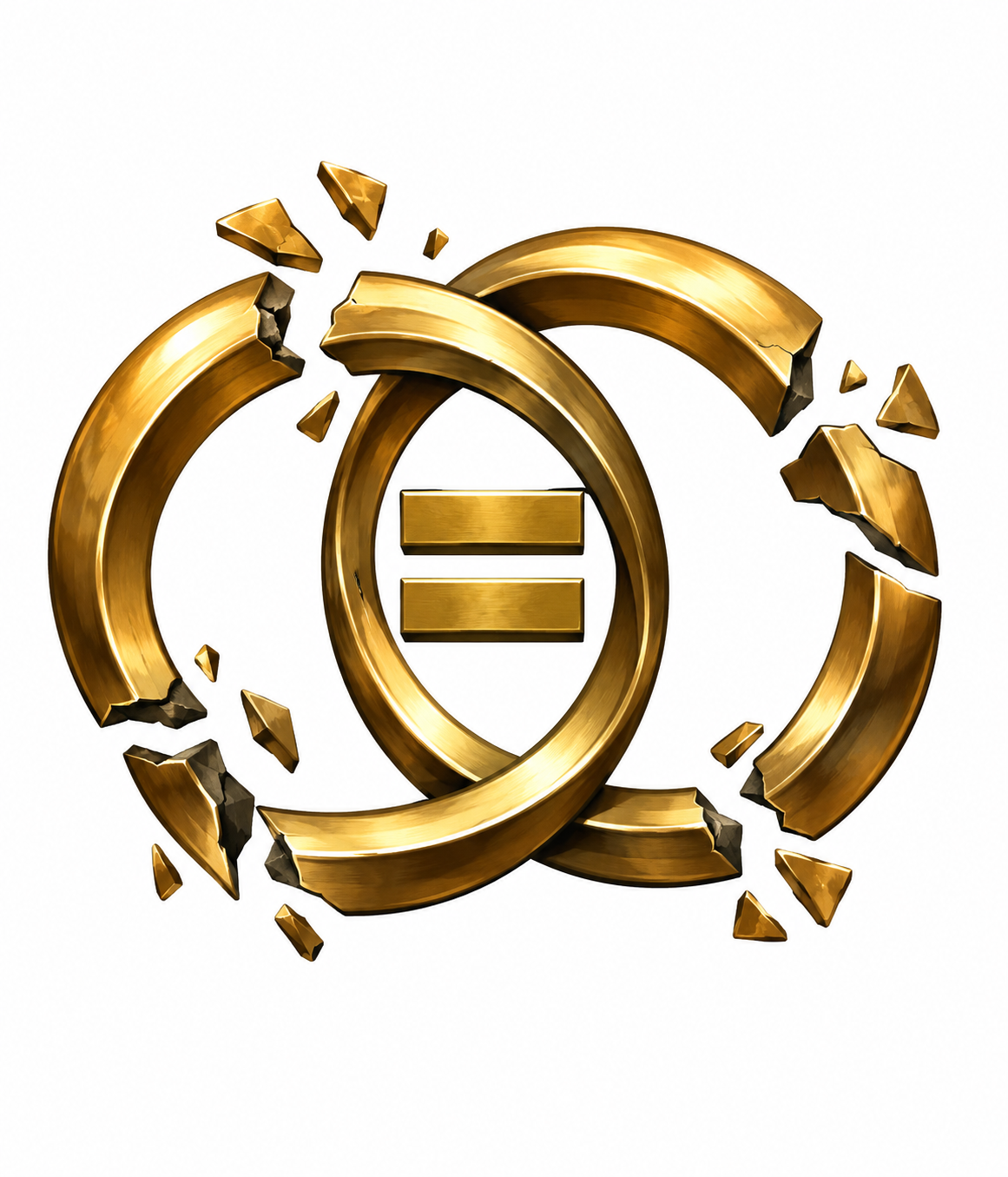 Broken interlocking rings with equals symbol